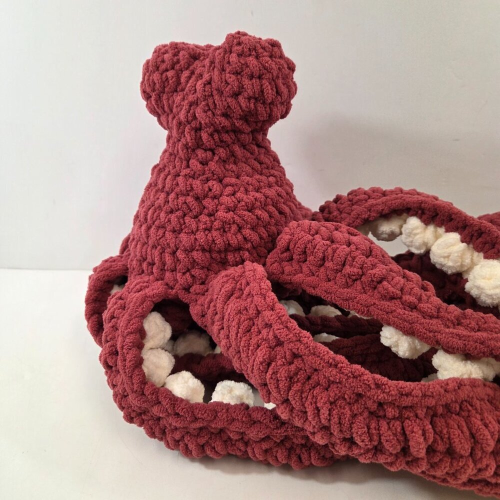 Hand Crocheted Octopus Squid in Red and White - Picture 2 of 8
